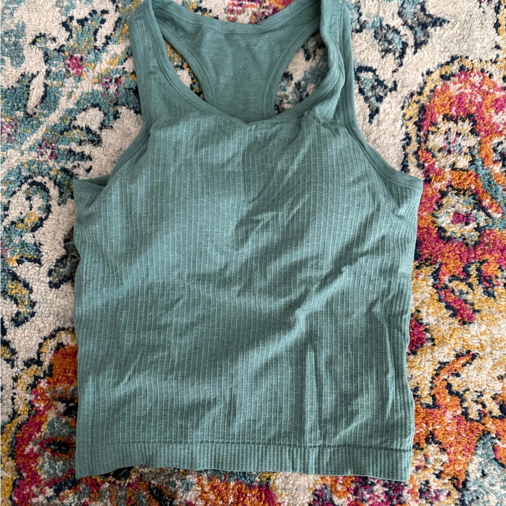 Lululemon Athletica Green Ribbed Crop Tank Top